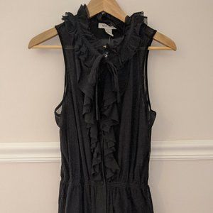 WHBM High-Neck Mesh Button Down Blouse